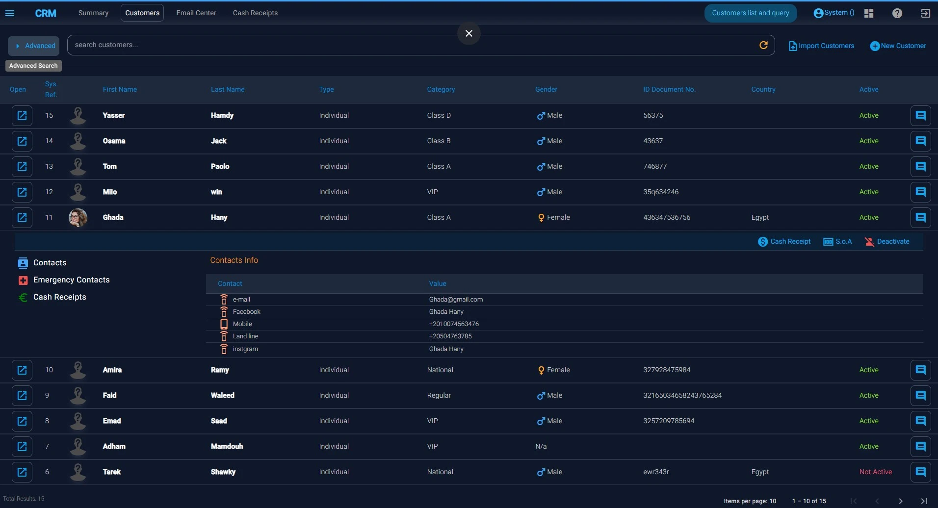 Atum business management CRM module window